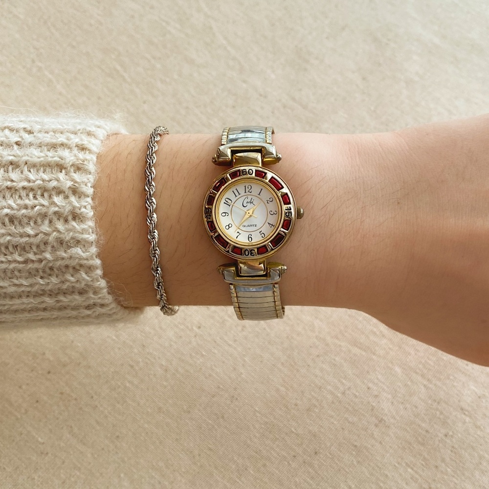 Vintage Cache Brand Two Tone Silver, Deep Red and Gold Plated
